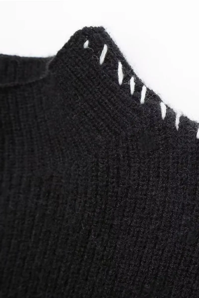 WS3394 Contrast Stitching Sweater Outerwear