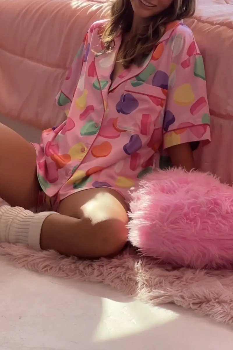 XK0269 Graphic Shorts Pajamas Set
