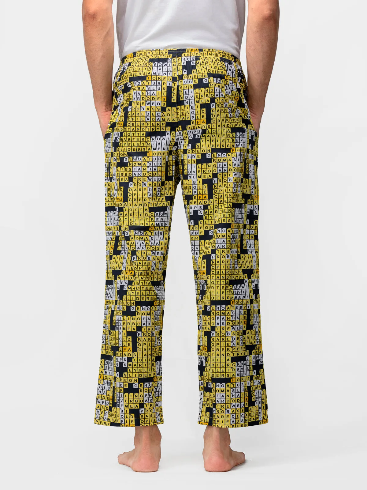 Yellow & Black Crossword Print Pajamas