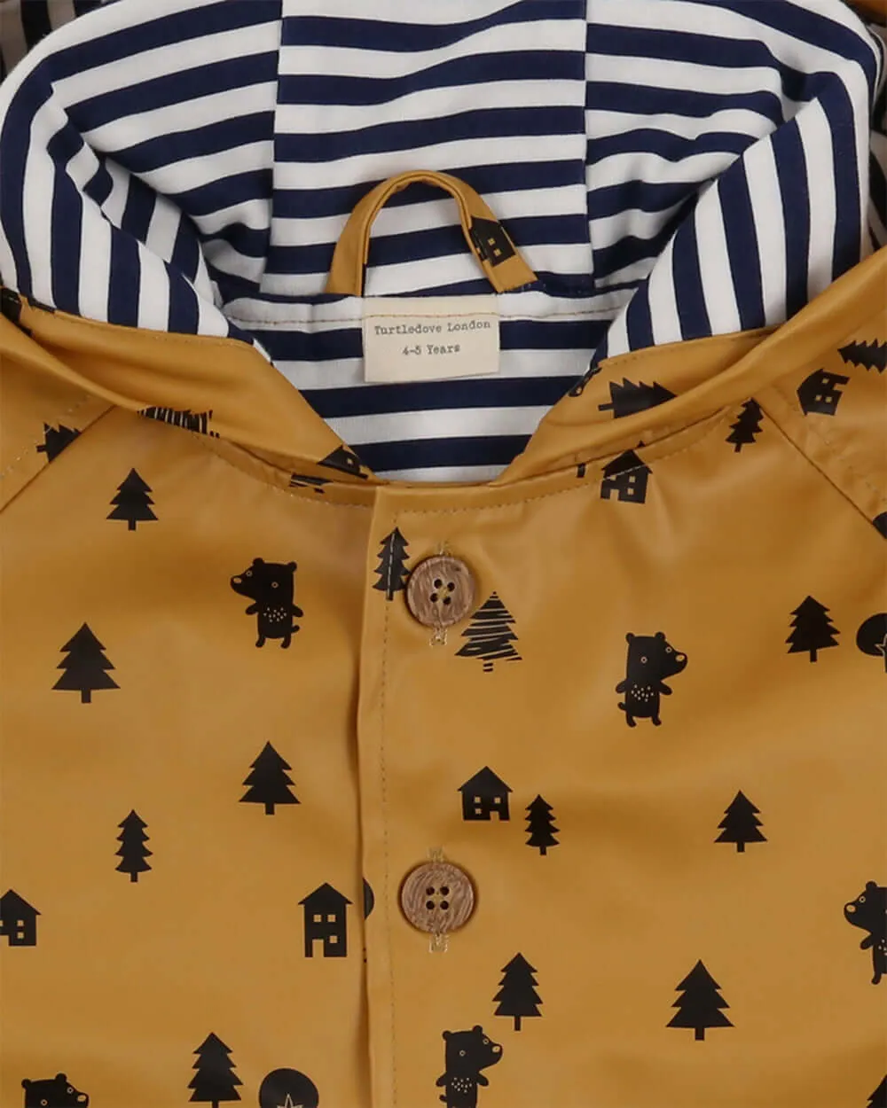 Yellow Forest Print Hooded Raincoat