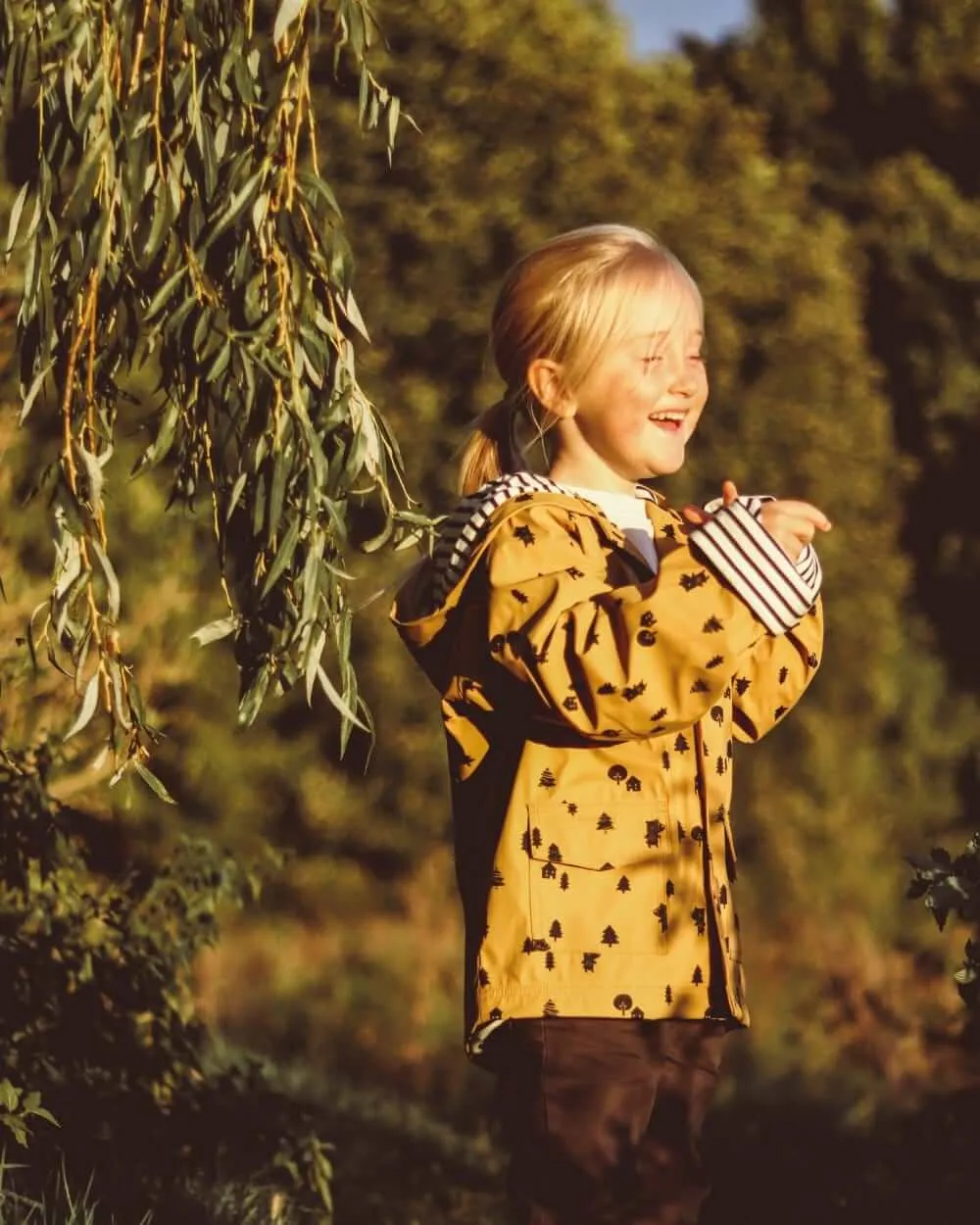 Yellow Forest Print Hooded Raincoat
