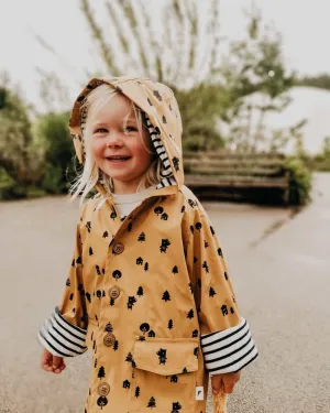Yellow Forest Print Hooded Raincoat
