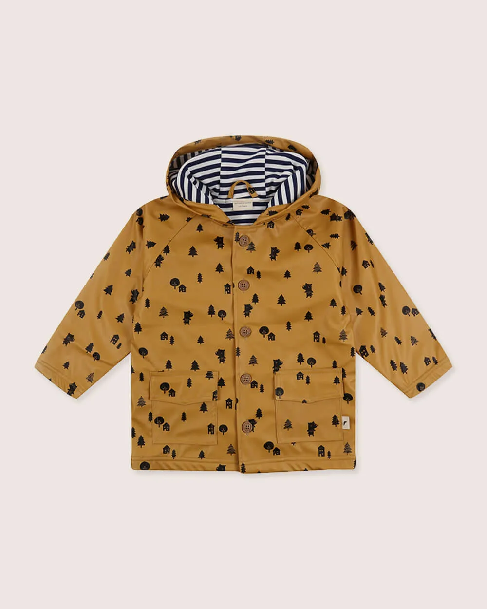 Yellow Forest Print Hooded Raincoat