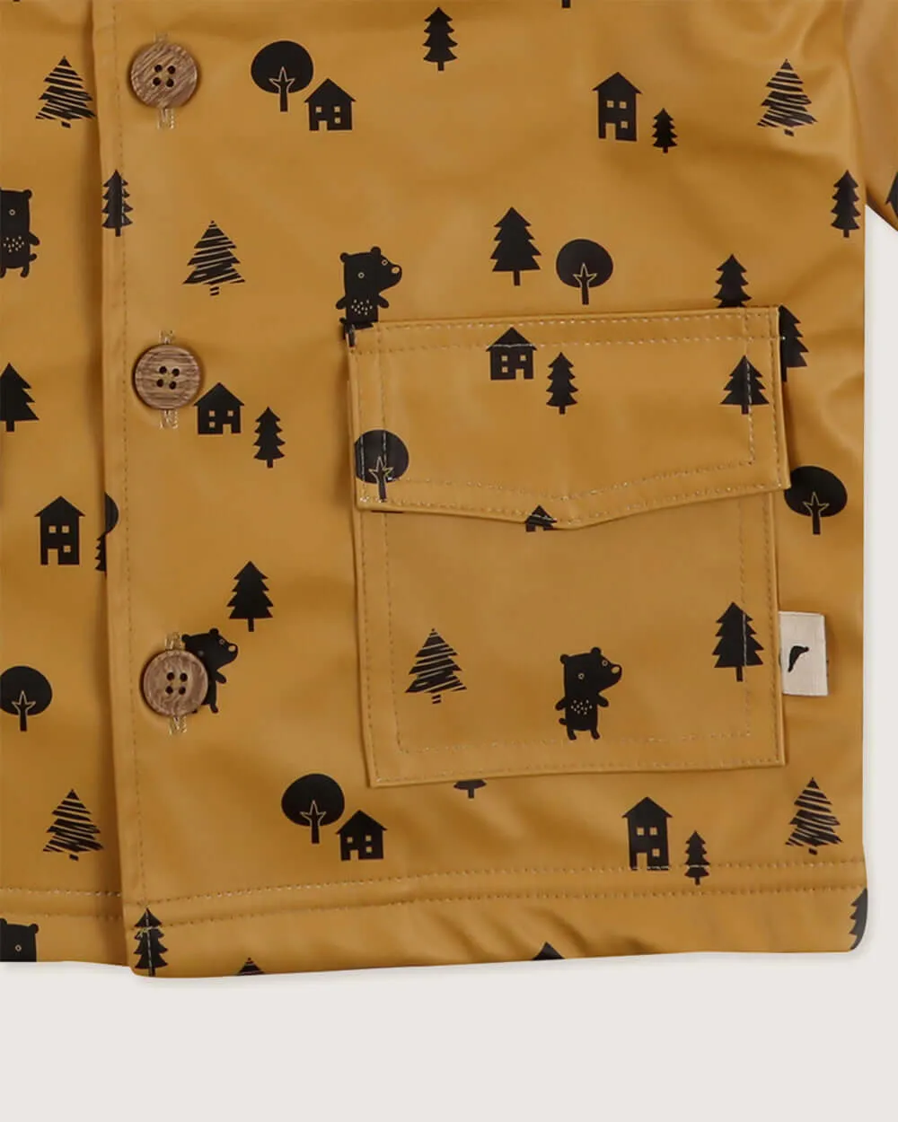 Yellow Forest Print Hooded Raincoat