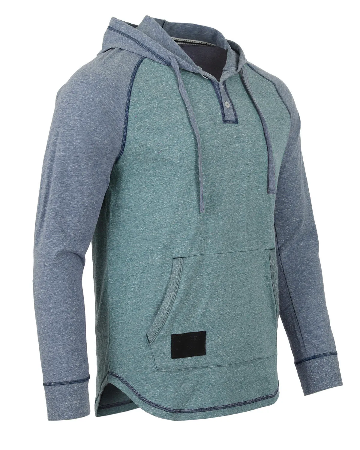 ZIMEGO Men's Long Sleeve Henley Raglan Hoodie With Kangaroo Pocket