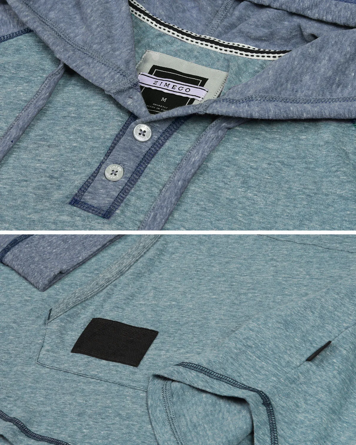 ZIMEGO Men's Long Sleeve Henley Raglan Hoodie With Kangaroo Pocket